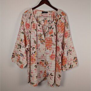 Lane Bryant Top Womens Plus Sz 26/28 Orange Floral Print Lightweight Blouse